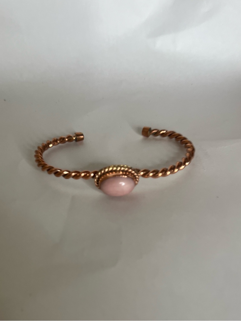 Unbranded Real copper Rose Gold Twisted Cuff Bracelet with Pink Stone